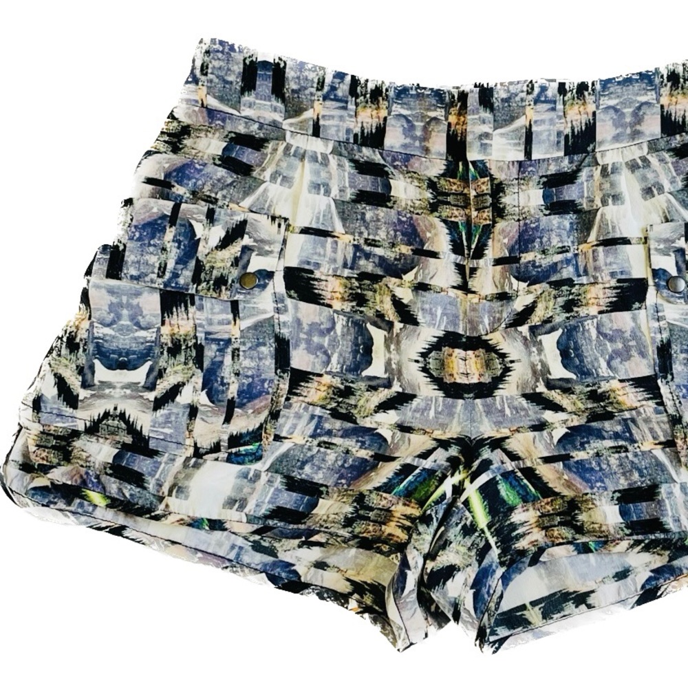 INTERMIX | M | Silk Aztec Lavender Lilac Soft Mini Shorts w/ Pockets & Stretch - Picture 16 of 16